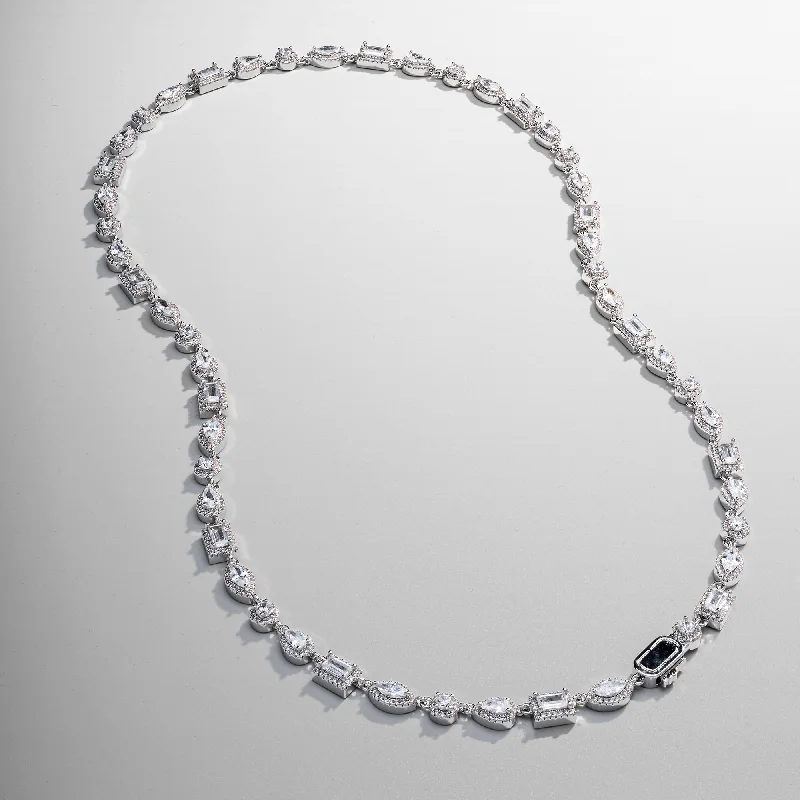 Stylish Beaded Necklace-Mixed Cluster Linked Necklace (Silver)