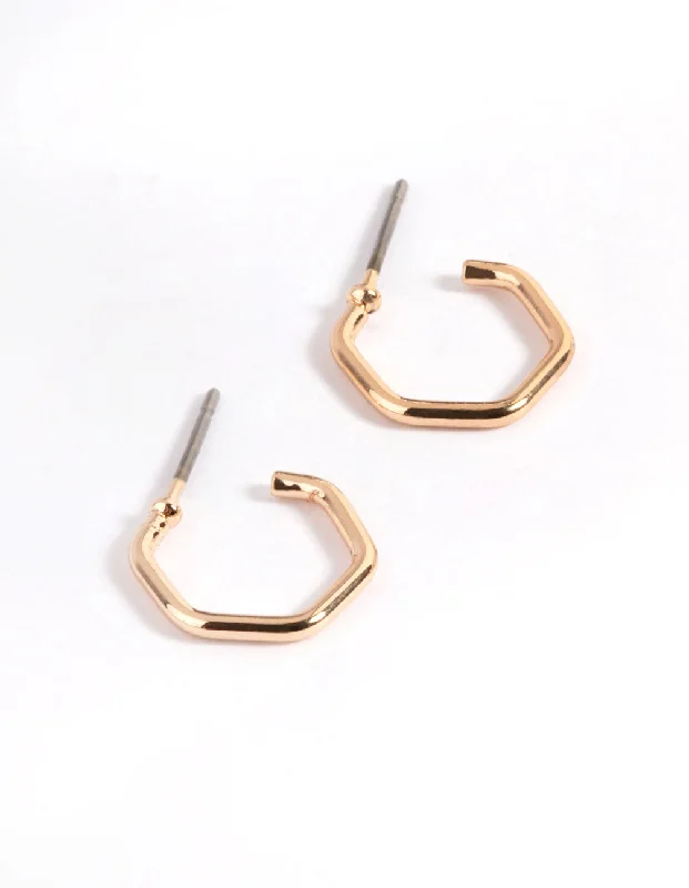 Silver Ear Cuffs-Gold Hexagon Huggie Earrings