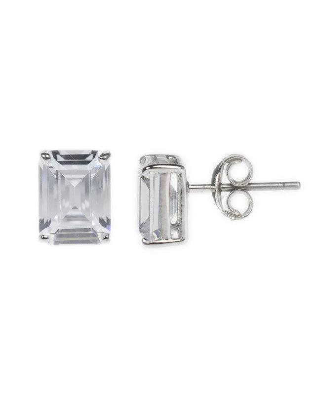 Cute Pearl Earrings-Emerald Cut Stud Earrings