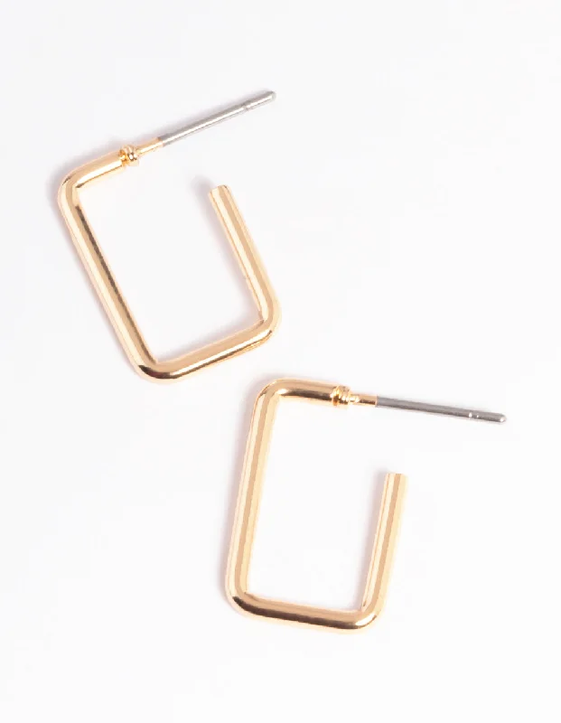 Statement Earrings for Weddings-Gold Rectangle Huggie Earrings