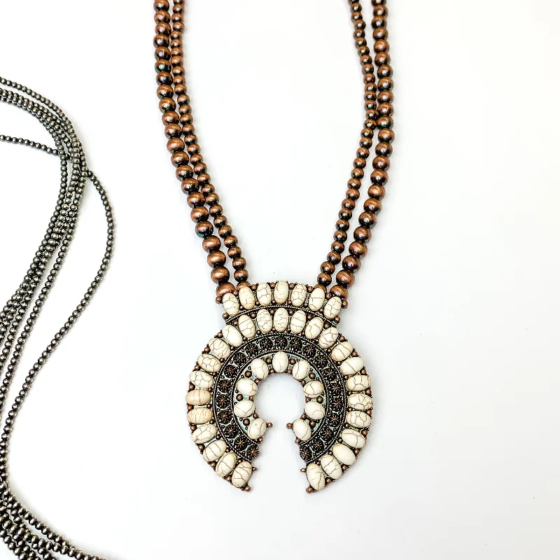 Luxury Diamond Necklace-Copper and White Double Stranded Oval Squash Necklace