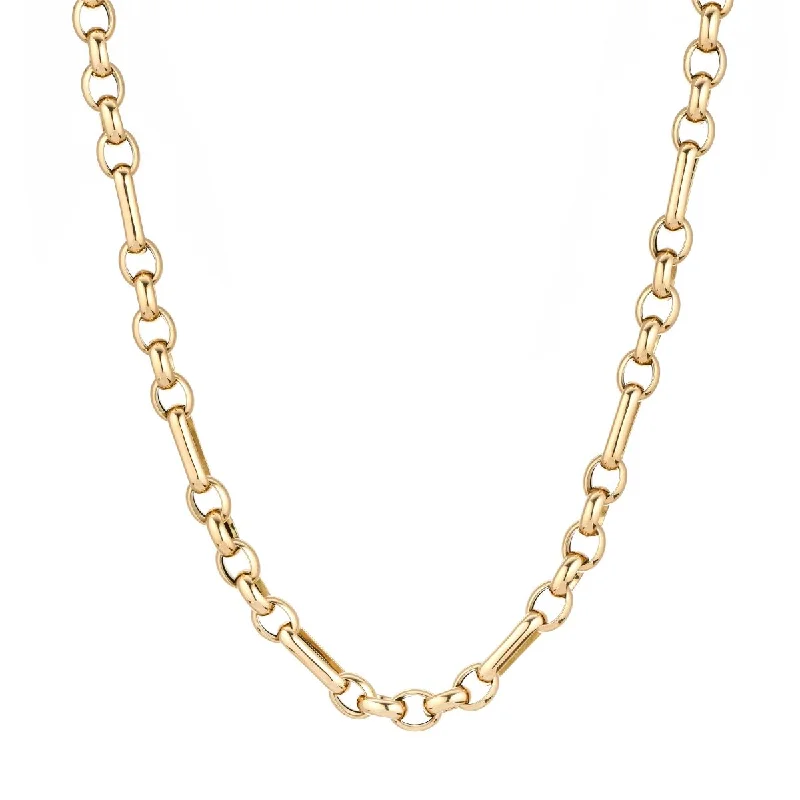 Simple Gold Crystal Necklace-Mixed Rolo Cable Chain Necklace