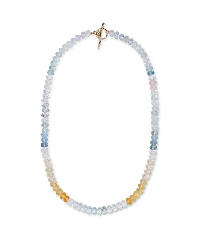 Beaded Statement Necklace-Shaded Aquamarine, Morganite & 14k Gold Necklace