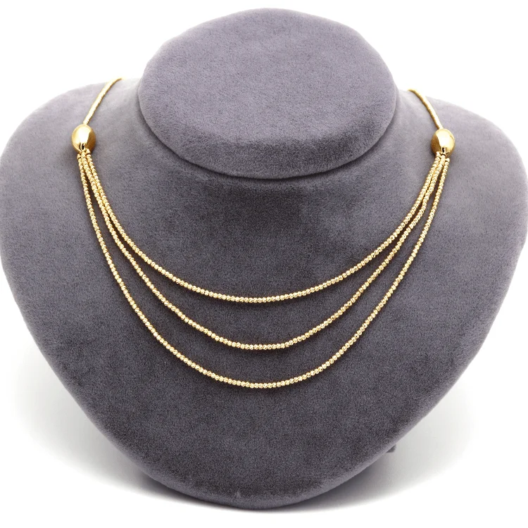 Elegant Sapphire Pendant Necklace-Real Gold Exquisite Three Layers Ball String Beads Luxury Necklace 4358 N1413