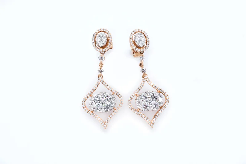 Butterfly Wing Earrings-3.74 ctw Post Drop Diamond Earrings