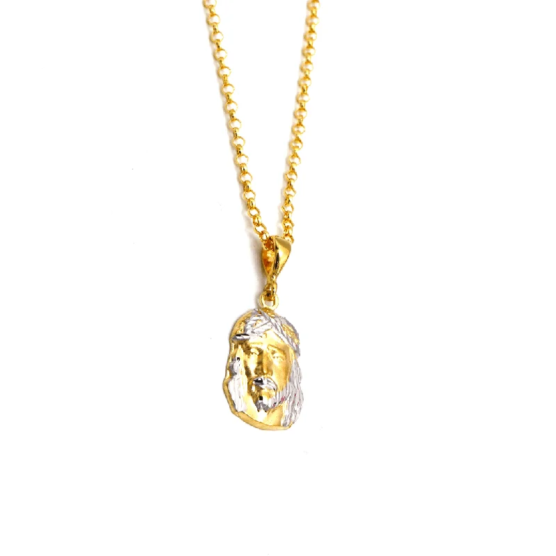 Custom Heart Pendant Necklace-Real Gold 3D Jesus Christ 2 Color Pendant With Holo Rolo Chain Necklace 1891 CWP 1894