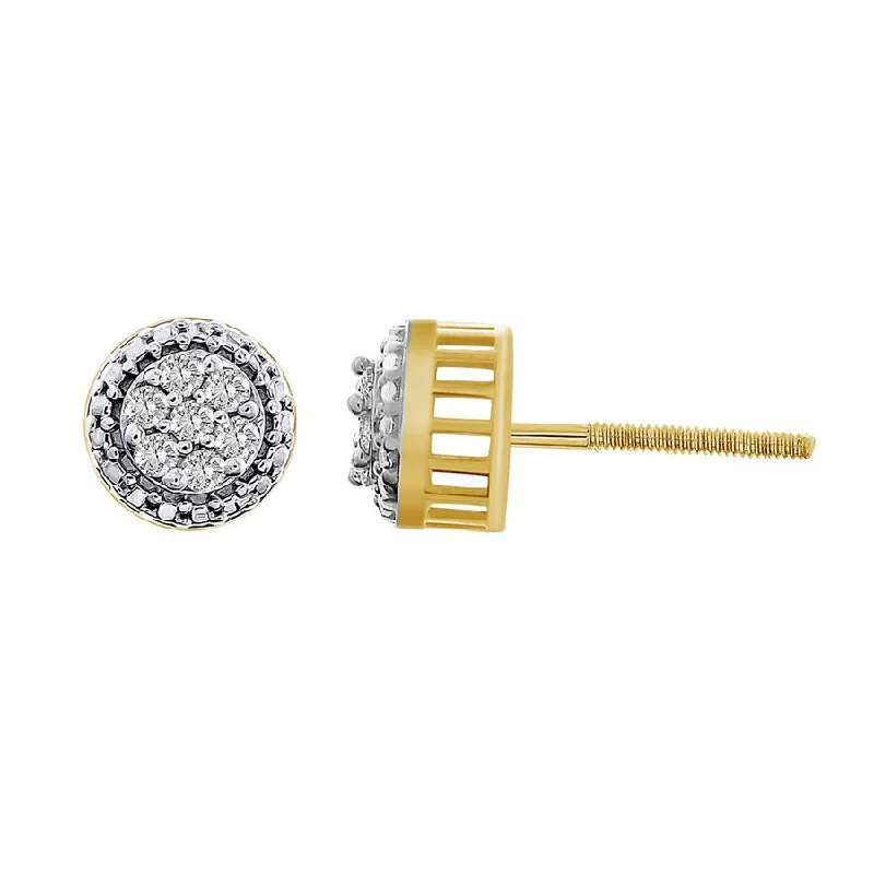 Stud Earrings for Teens-LADIES STUD EARRINGS 0.15CT ROUND DIAMOND 10K YELLOW GOLD