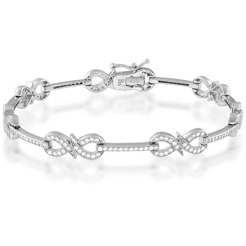 Simple Beaded Stretch Bracelet-Sterling Silver Infinity Micro Pave Bracelet, 7"