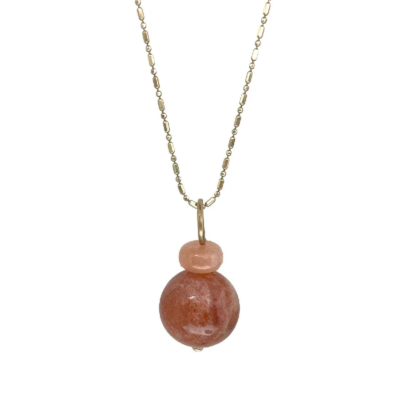 Gold Circle Necklace-Lucky Pom Peach Moonstone and Orange Sunstone