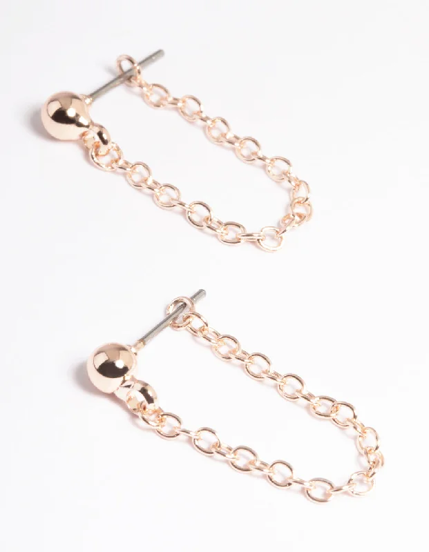 Flower Earrings-Rose Gold Ball Chain Front & Back Earrings