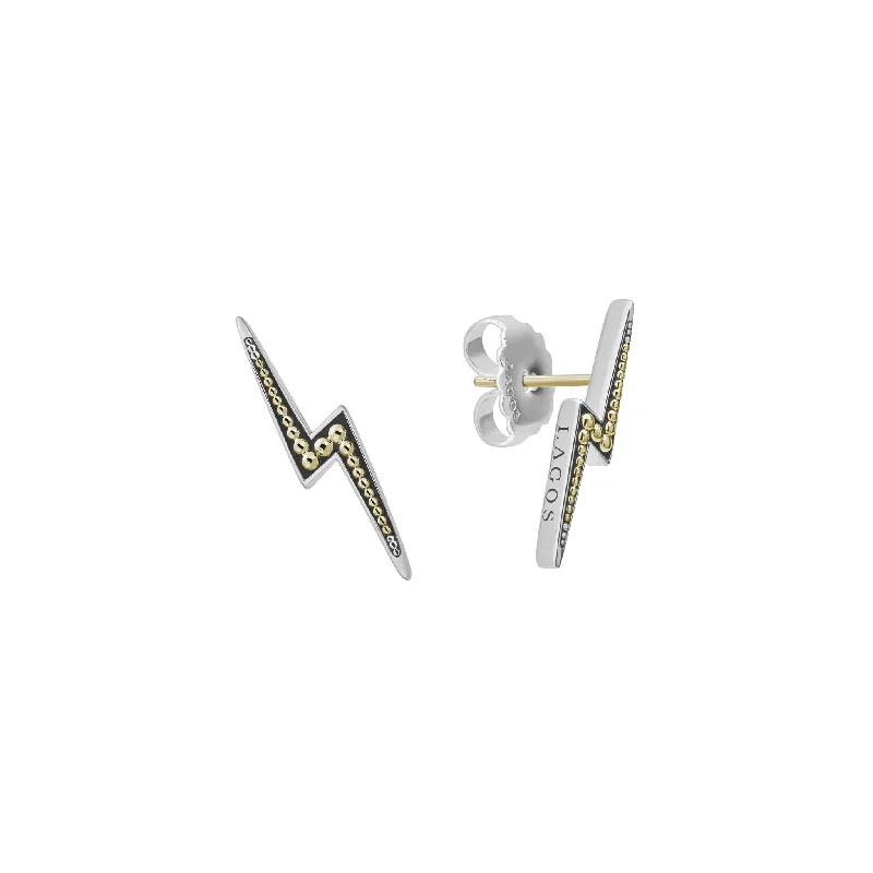 Simple Drop Earrings-Signature Caviar Two-Tone Lightning Bolt Stud Earrings