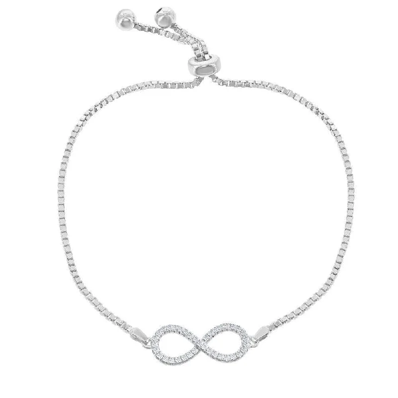 Trendy Rope Bracelet-Sterling Silver Center Open CZ Infinity Beads Box Chain Bracelet