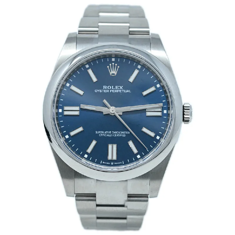 Men's Titanium Watch-Rolex Oyster Perpetual 41mm Blue Dial Watch Ref# 124300