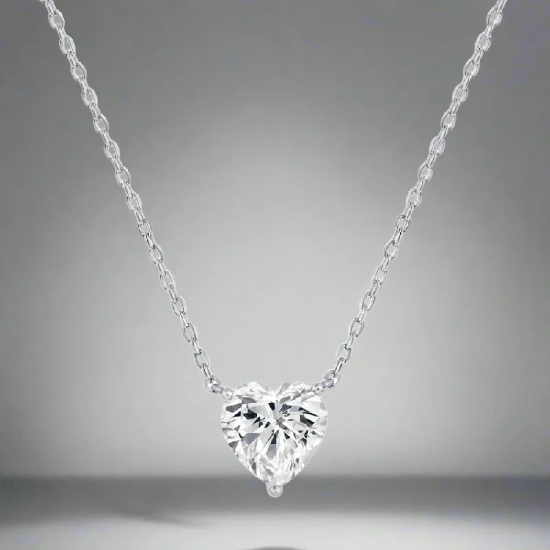 Simple Silver Pendant-SS 8MM CZ Heart Necklace