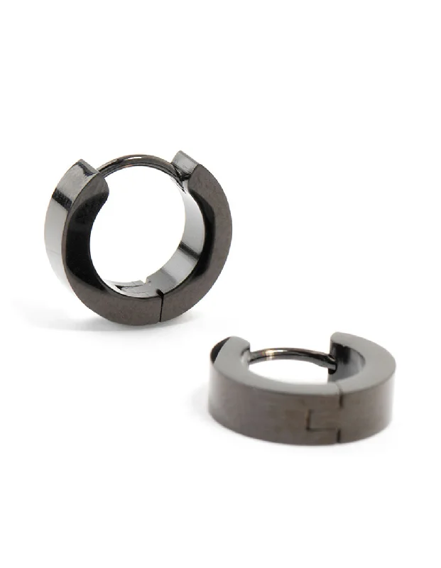 Classic Stud Earrings-Waterproof Black Coated  Stainless Steel Wide Huggie Earrings