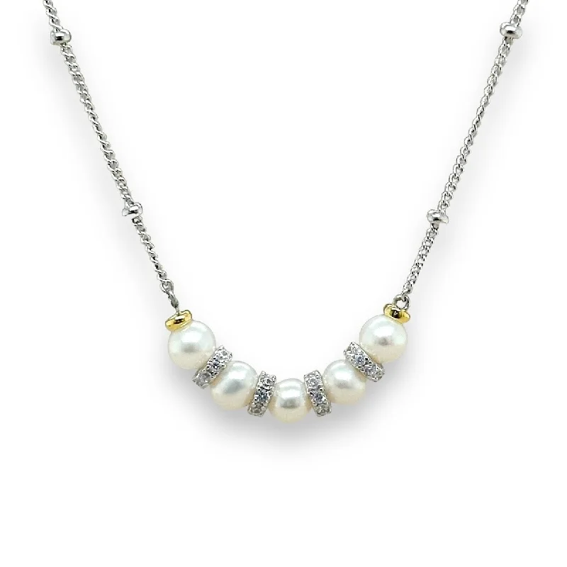 Elegant Crystal Necklace-SS 19" CZ Freshwater Peal Bead Necklace