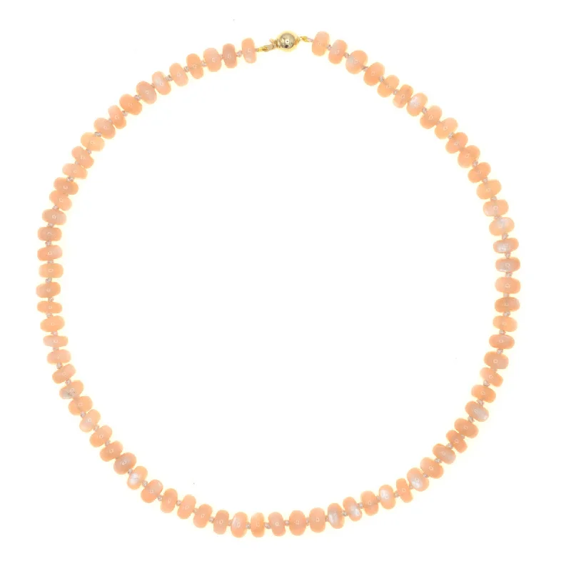 Long Beaded Pendant Necklace-Beaded Peach Moonstone Necklace