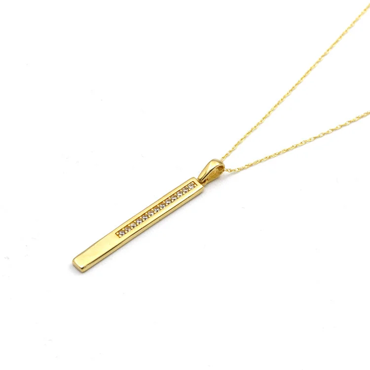 Personalized Diamond Necklace-Real Gold Stone Bar on One Side Necklace - Model 0834 CWP 1958