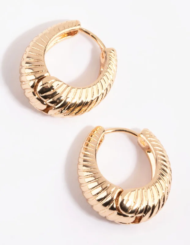 Cute Stud Earrings-Gold Croissant Oval Huggie Hoop Earrings