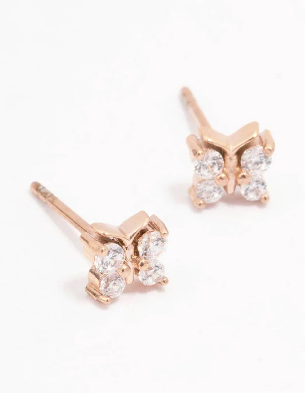 Crystal Dangle Earrings-Rose Gold Plated Surgical Steel Butterfly Stud Earrings