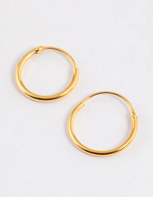 High-End Earrings-Gold Plated Sterling Silver Hoop Earrings 12mm