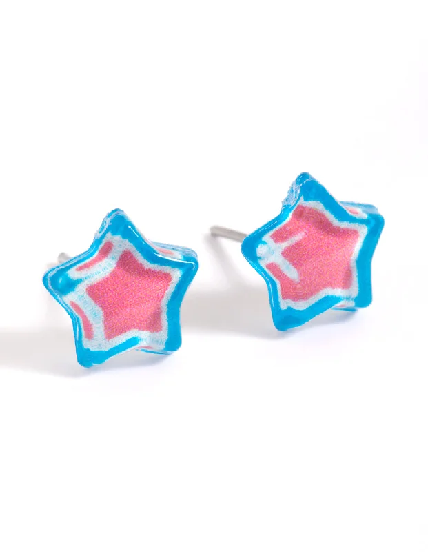 Birthday Gift Earrings-Plastic Resin Star Stud Earrings