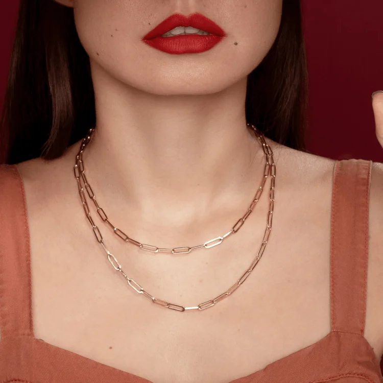 Minimalist Silver Necklace-Real Gold Paper Clip Chain Necklace 0002 (45 C.M) CH1178