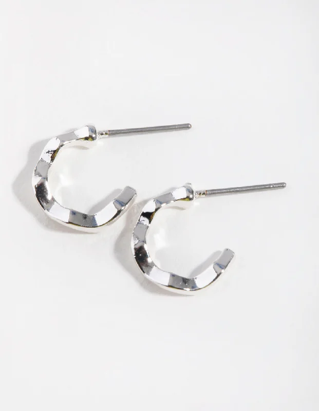 Diamond Stud Earrings-Silver Squiggle Mini Hoop Earrings