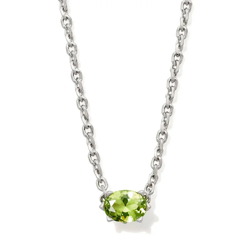 Unique Gemstone Necklace-Kendra Scott | Cailin Silver Pendant Necklace in Green Peridot Crystal