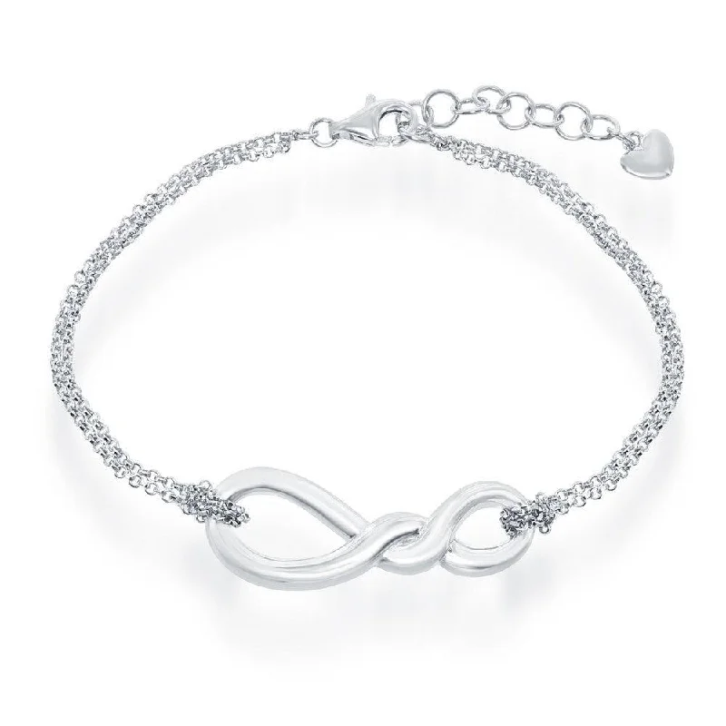 Elegant Silver Cuff Bracelet-Sterling Silver Infinity Knot Double Strand Bracelet, 7"