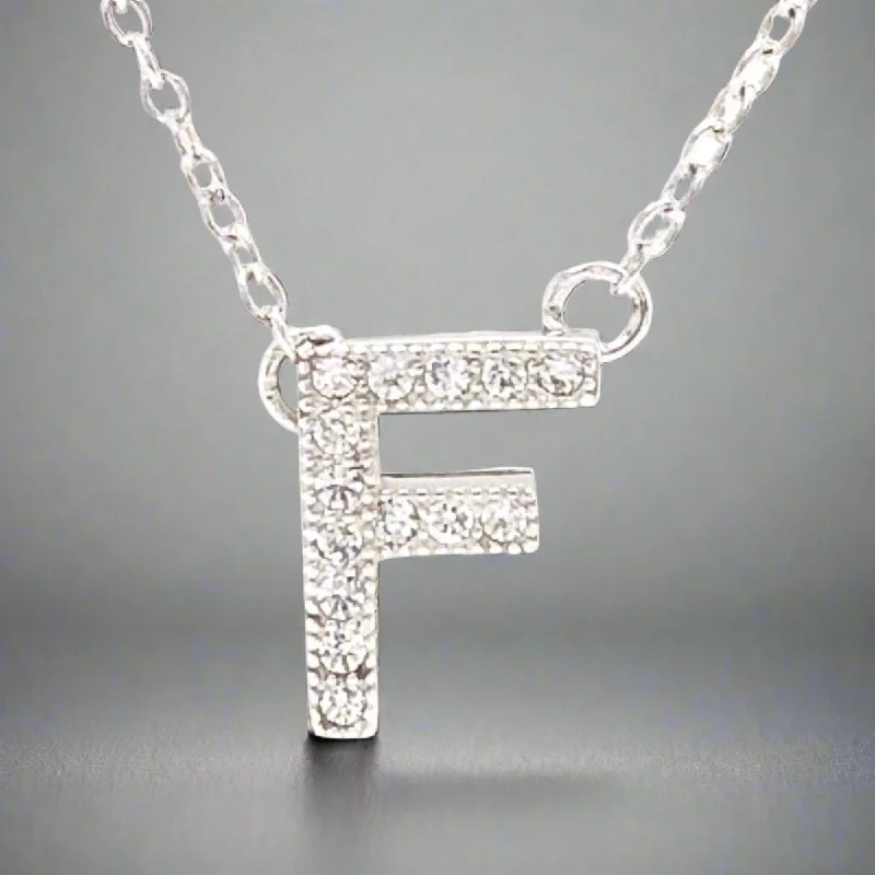 Simple Choker Necklace-SS F Initial CZ Necklace