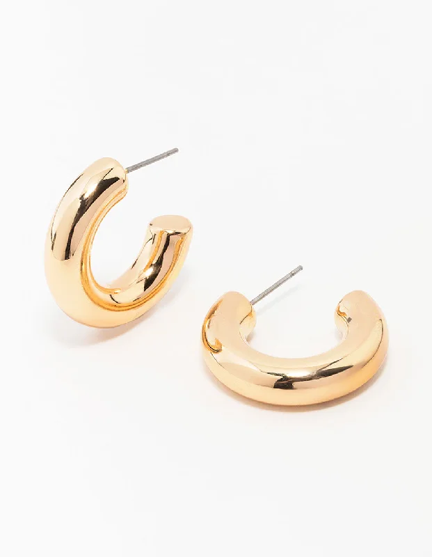 Bold Gold Earrings-Gold Medium Chubby Hoop Earrings