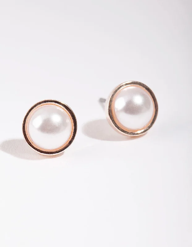 Large Gold Earrings-Rose Gold Pearl Casting Stud Earrings