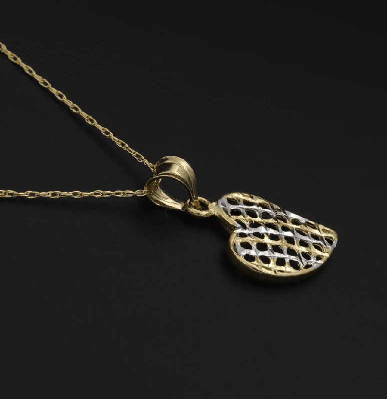 Long Gold Necklace-Real Gold 2C Curved Net Heart Necklace