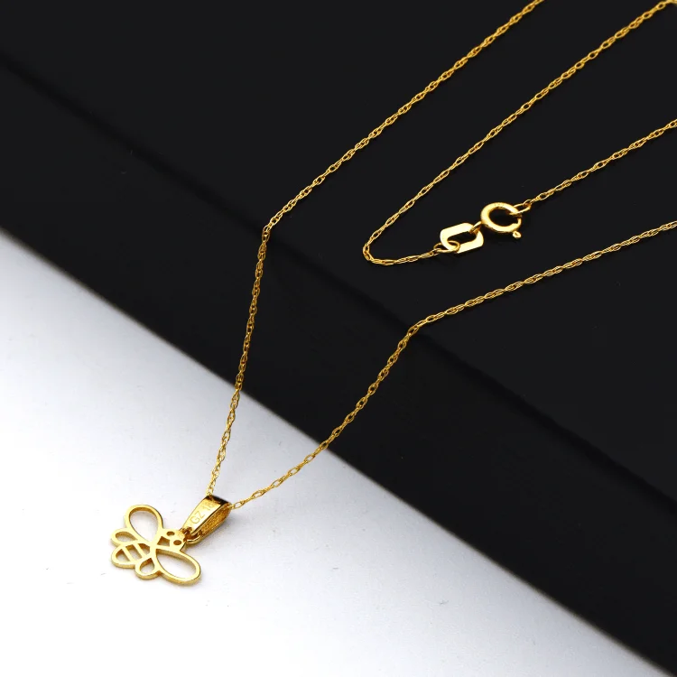 Gold Bar Necklace-Real Gold Honey Bee Necklace 0123 CWP 1774