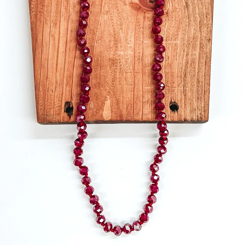 Statement Gold Necklace-36 Inch 8mm Crystal Strand Necklace in Garnet Red AB