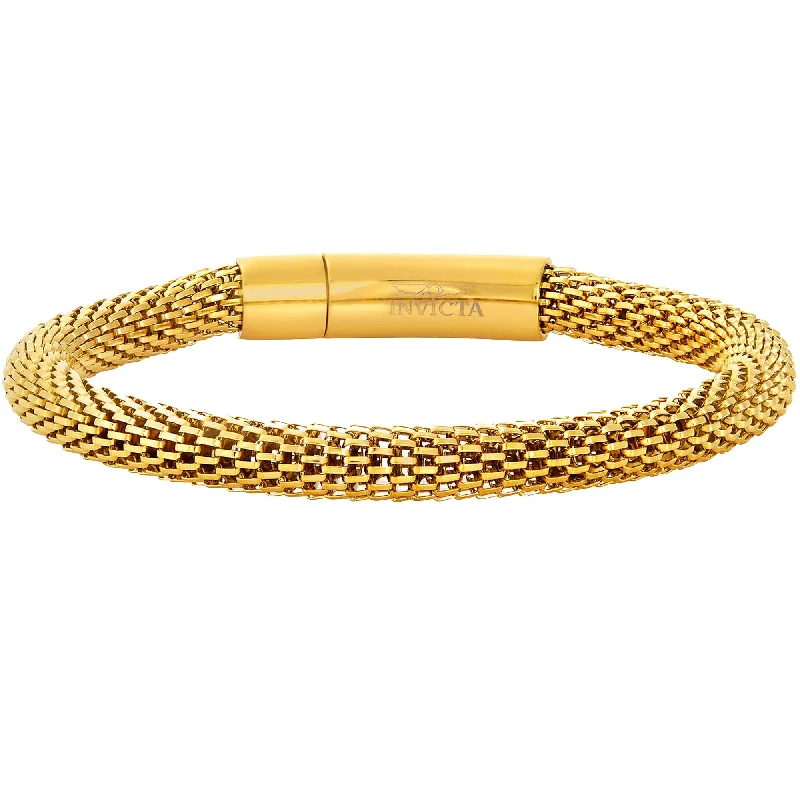 Men’s Beaded Bracelet-Invicta Men's Mesh Chain Bracelet - Yellow Gold Plated Steel 6mm, Large | B8576-L