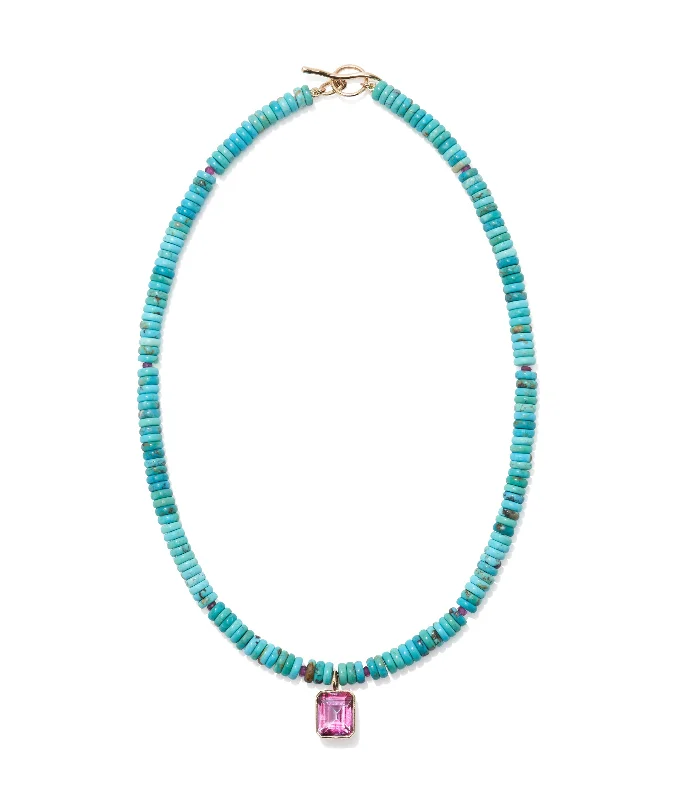 Custom Necklace for Gift-Turquoise & 14k Gold Charm Necklace in Pink Topaz