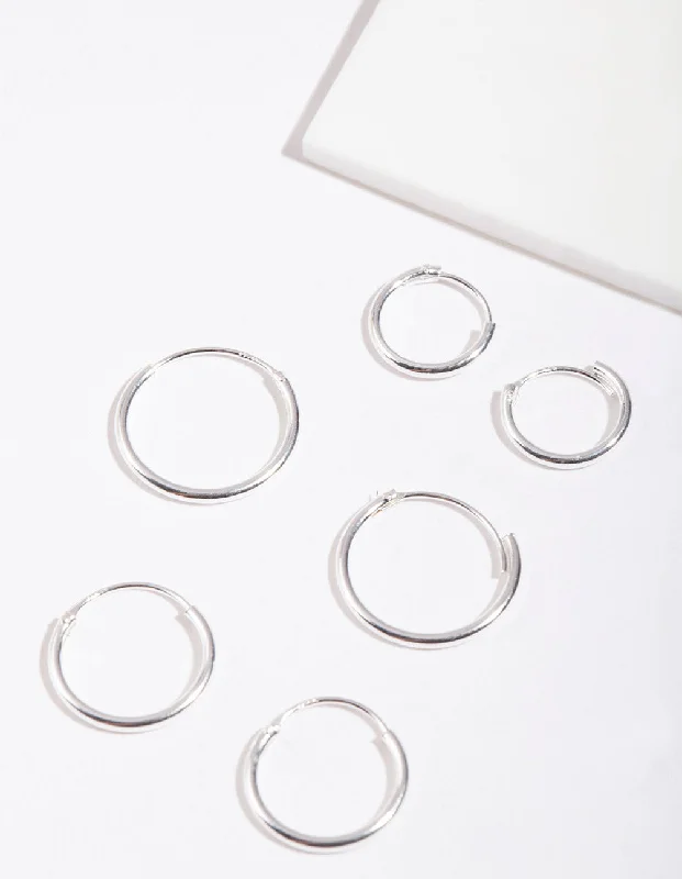 Tiny Stud Earrings-Sterling Silver Classic Hoop Pack