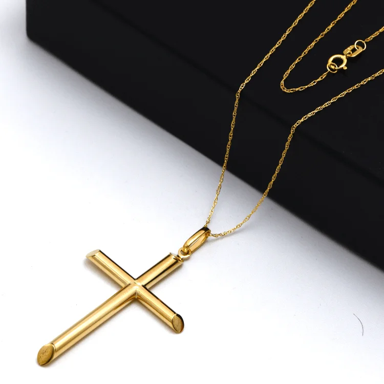 Custom Gemstone Necklace-Real Gold 3D Plain Big Cross Sleek Necklace 1211 CWP 1920