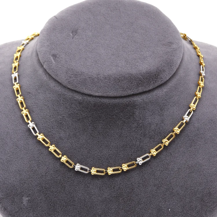 Romantic Gold Necklace-Real Gold GZTF 2 Color Hardware Solid Chain Necklace YW-4566 (50 C.M) CH1255