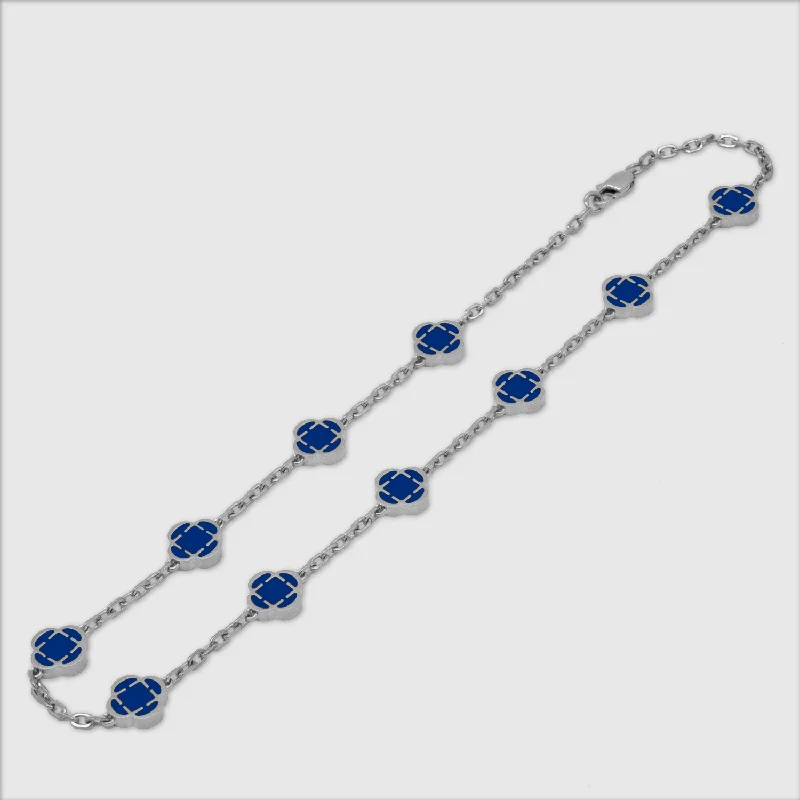 Crystal Chain Necklace-Blue Clover Stone Necklace (Silver)