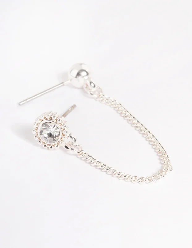 Elegant Ear Cuffs-Silver Diamante & Ball Chain Earrings