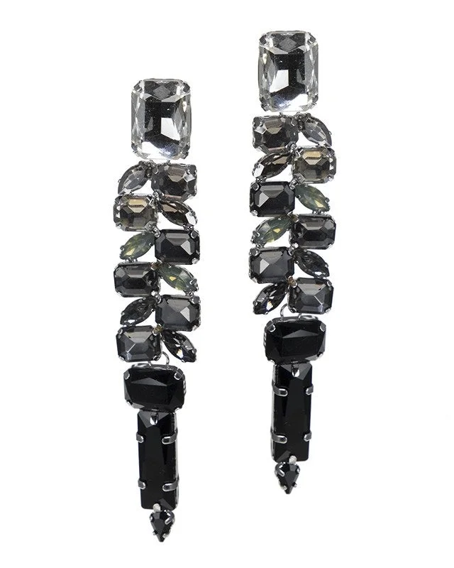 Large Dangle Earrings-Grey Ombre Crystal Earrings