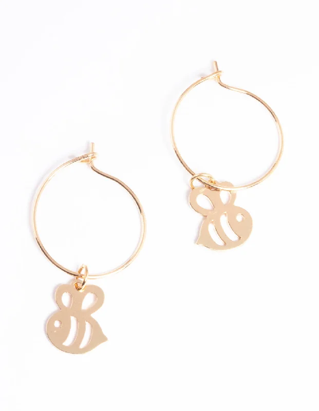 Elegant Swarovski Earrings-Gold Cut Out Bee Hoop Earrings