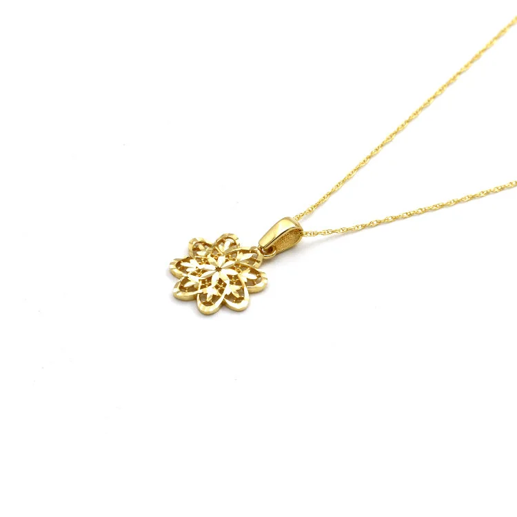 Layered Crystal Pendant Necklace-Real Gold Glittering Flower Necklace - Model 0533 CWP 1968