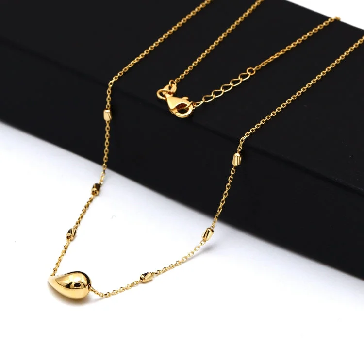 Gold Heart Necklace-Real Gold Roller Teardrop Adjustable Size Necklace (45 C.M) 1678 N1493