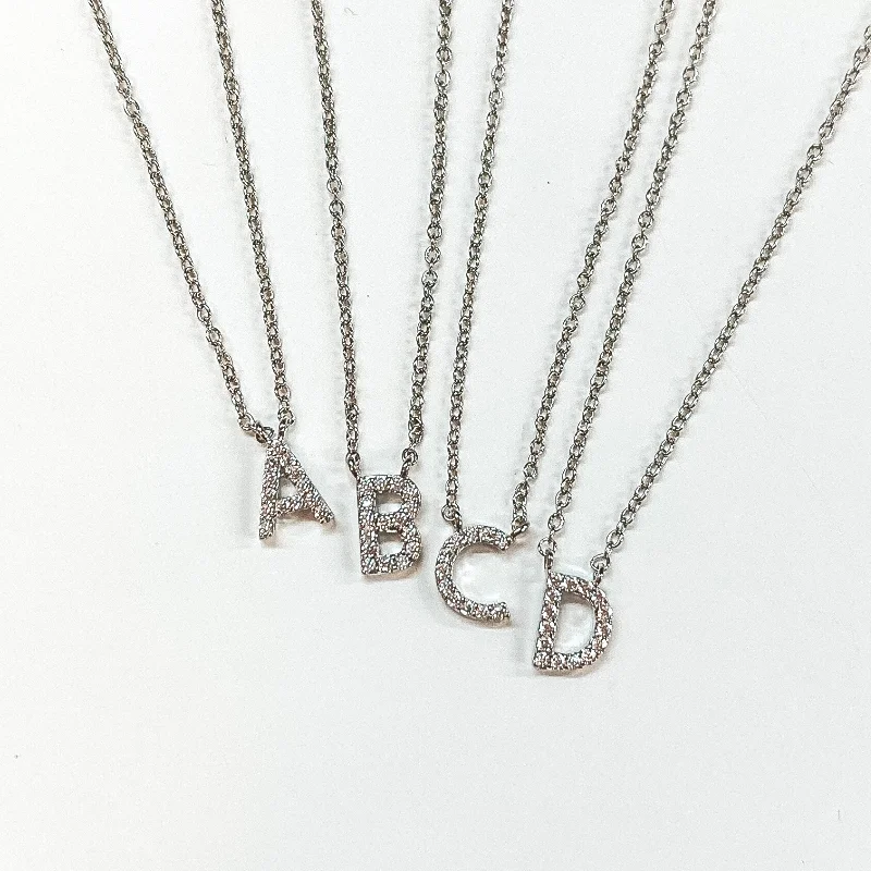 Luxury Gemstone Necklace-Mini CZ Crystal Initial Necklaces in Silver