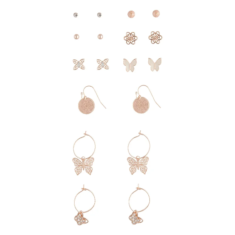 Luxury Pearl Earrings-Rose Gold Butterfly Stud & Sleeper Earring Pack