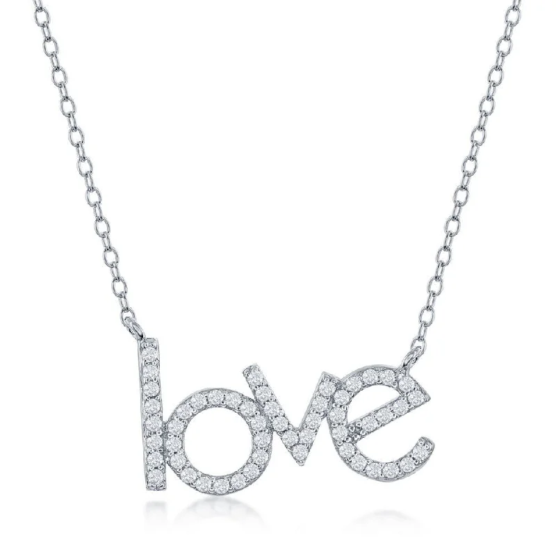 Custom Gemstone Necklace-SS 'LOVE' CZ Necklace